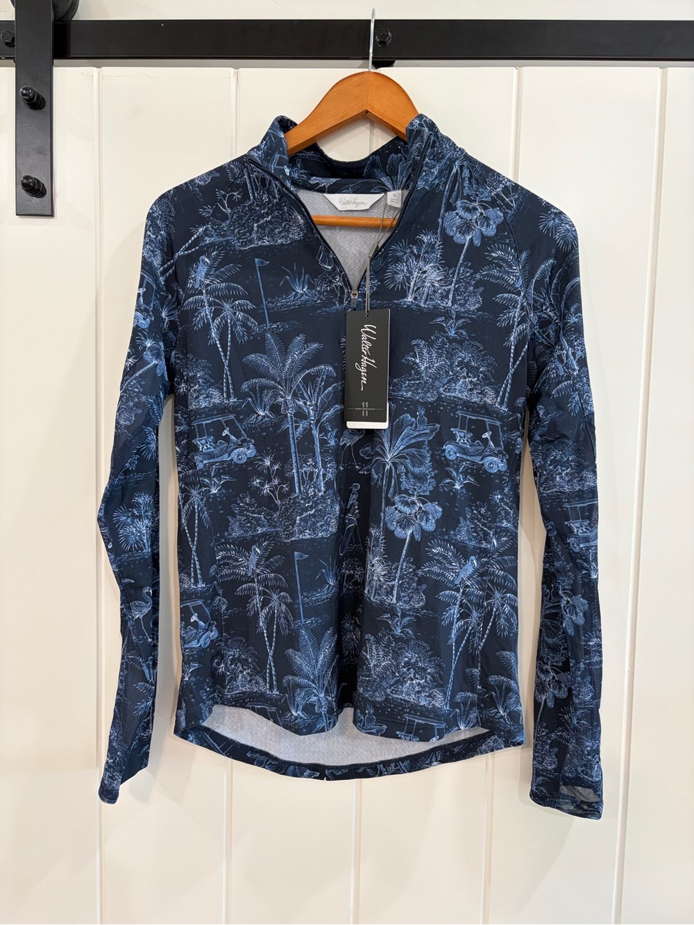 Walter Hagen Navy Blue Printed Golf Quarter-Zip Sun Shirt